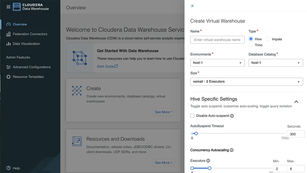 数据仓库虚拟仓库功能截图